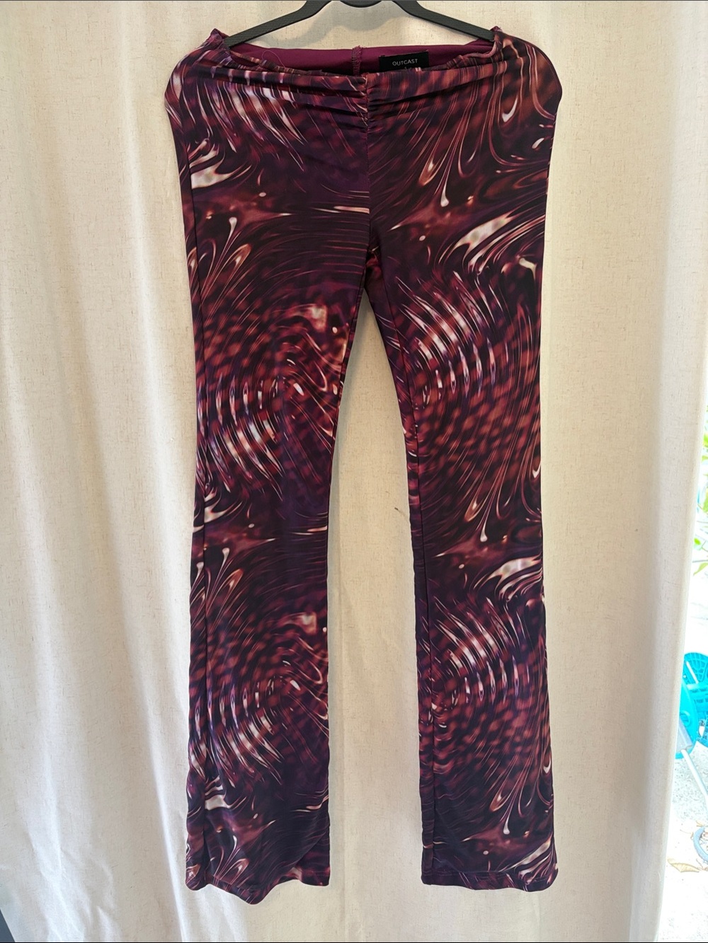 Outcast Women's Maroon Swirl Swim Coverup Pants soft mesh fabric
